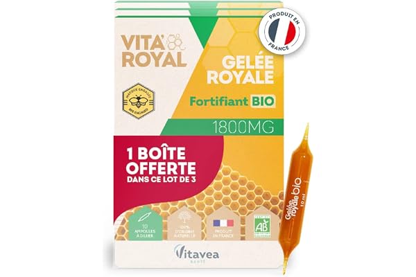 Vitavea - Vita'Royal Fortifiant BIO - Fortifiant, Bienfaits Naturels de la Ruche - Gelée royale 1800 mg hautement dosée - Lot de 3 - 30 ampoules - Fabriqué en France