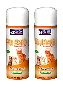 JiMMy Pet Products Dry Bath Cat Shampoo Powder for Cats and Kittens No Water Needed 300 GM