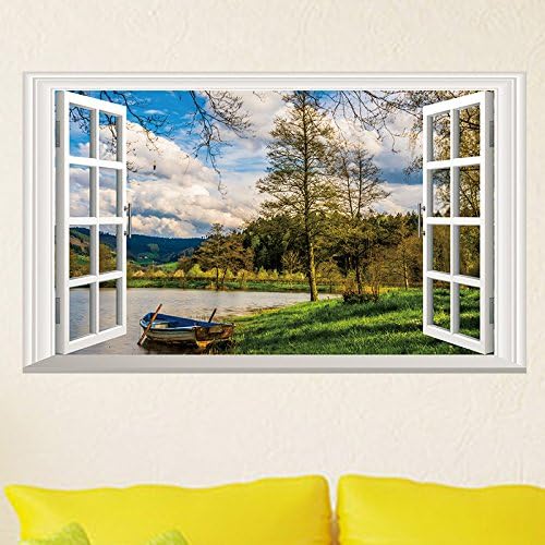 GJ-False windows removable PVC green bedroom living room decorated with removable wall stickers (70 * 117cm), BChristmas present