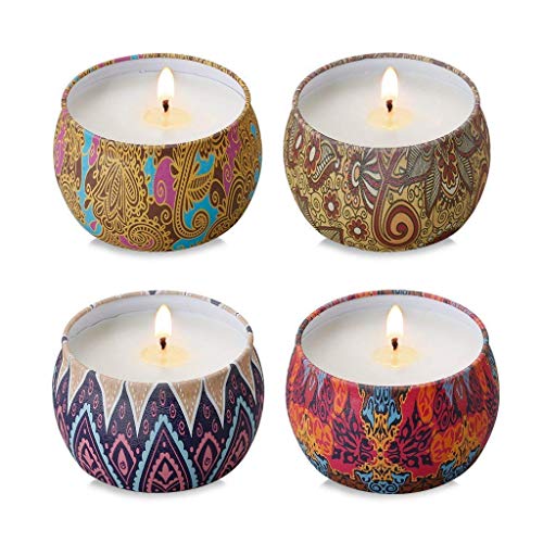 Rackaphile plomo, con notas de Rosa Limón, lavanda y mediterráneo Fig 4 oz Eco-friendly Pure cera de soja velas vela en lata, pack de 4 unidades