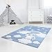 Produktbild carpet city Kinderteppich Flachflor Hochwertig Bueno mit Konturenschnitt, Glanzgarn mit Einhorn, Sterne, Regenbogen in Blau für Kinderzimmer, Größe: 140x200 cm