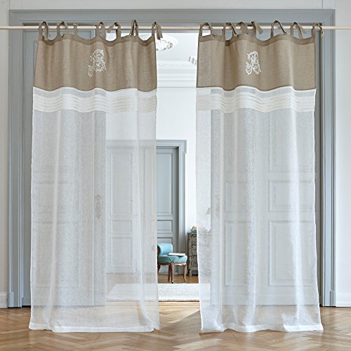 LOBERON Hochwertige Leinengardine Gratot mit edler Monogramm-Stickerei, creme