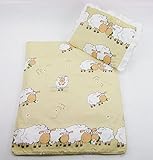 OEKO-TEX® Standard 100 Rawstyle 4 tlg. Babybettwäsche Set (Schafe Beige Zusammen) Garnitur Kinderbettwäsche Bettwäsche **Decke + Kissen + Füllung**