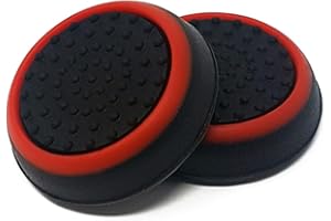 WS ACCESSORIES 1 PAIR of Thumb Grips for Nintendo Switch (2pcs) (Black w/Red Ring)