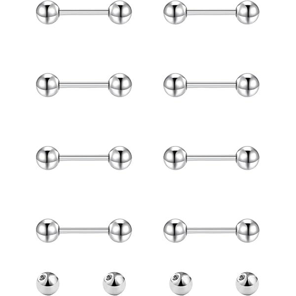 Piercings Mamelon Premium Titane Grade 23 G23 – Barres Filetées 16G Avec Boucliers Anneaux – Ultra Confortable & Hypoallergénique Pour Corps & Langue (1 Paire)