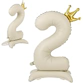 APXEL Balloon Foot Number 2 Off-White 42" (107cm), Giant Number Balloon with Crown, Inflate with Helium or Air, Decoration fo