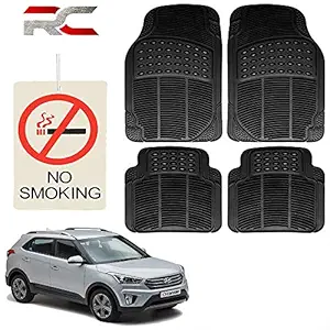 Riderscart (4 Pcs) Car Rubber Foot/ Floor Anti- Slip Mats Set with No Smoking Hanging Air Freshner for Hyundai Creta Car with Warranty