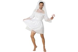 AspireBloom Men Bride Dress White Wedding Costume Adult Stag Do Party Outfit Hen Night Funny Novelty Fancy Dress Cosplay Halloween Costume (White, One Size)
