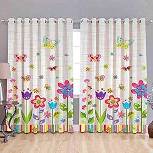 SOCXR Polyester Blend Butterfly Digital Print 3D Curtains for Living, Kid, Bed Room for Home (Blue, 4 x 7 Feet)