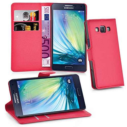 Cadorabo - Book Style Hülle für Samsung Galaxy A3 (5) (A300 - Modell 2015) - Case Cover Schutzhülle Etui Tasche mit Standfunktion und Kartenfach in KARMIN-ROT