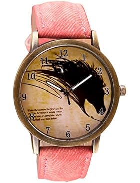 Sannysis Retro Clock Pferde Cowboy-Leder-Quarz-Uhr