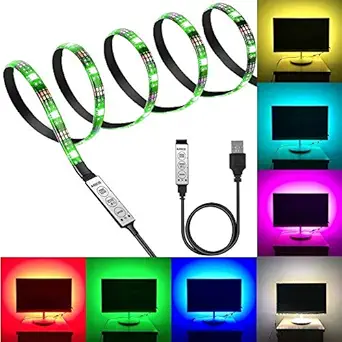 Vikram Inc USB 5V 5050 RGB LED Flexible Strip Light Multi-Color Changing Lighting K-it, TV Background Lighting with Mini Controller for TV PC Laptop (Yellow)