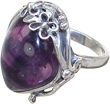 Designer Flourite Sterling Silver Ring size Q 1/2 Adjustable