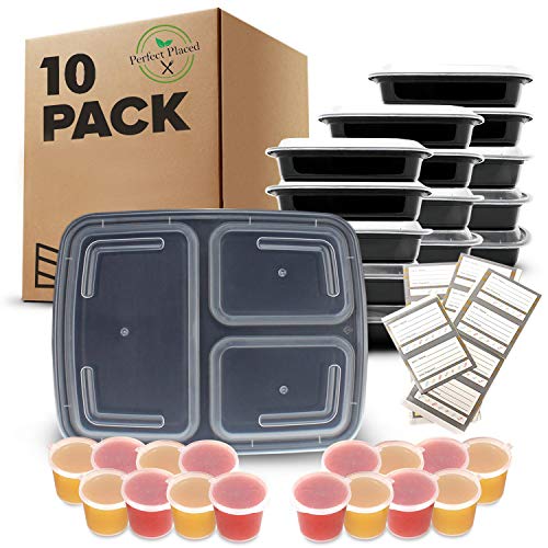 [14 piezas] Contenedores de Alimentos con 3 Compartimiento sin BPA | Fiambrera de Plástico Reutilizable con Tapa. Apilable, se Usa en el Congelador, Microondas y Lavavajillas. Bento Box + Ebook