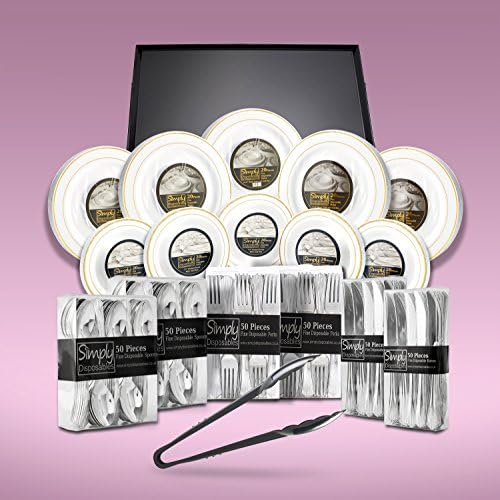 520 Piece Disposable Dinner Set With Gold Rims With Serving Platters For Up To 100 People