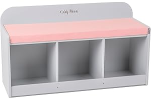 KiddyMoon Banco De Madera para Niños con Un Asiento De Espuma Suave para Niños, Gris/Rosa