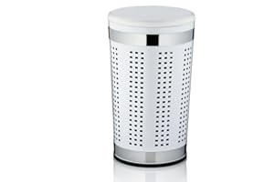 ‎KELA kela Wäschekorb mit Deckel, Wäschekorb Metallkorb weiß, Wäschesammler 30,5 x 60,5 cm, SEVILLA, Metall beschichtet