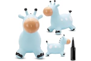 sun baby Animal Sauteur Gonflable, Jouet Enfant 1 an pour l'intérieur et l'extérieur, Design Ergonomique, Pompe Manuelle Incluse (Girafe Bleue)
