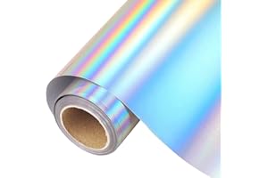 HEINAROMAN Vinile Termoadesivo per Tessuti - 30,5 cm x 152 cm Termovinile per Tessuti per Rilievo di taglio e contorno, Vinile HTV per T-Shirt Abbigliamento, Facile da tagliare e diserbare (Argento Olografico)