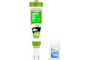 UIUZMAR Misuratore di pH per Piscina, Misuratore di pH EC Idroponico, Tester di Temperatura pH EC PPM con Visualizzare Simultaneamente con Soluzione di Calibrazione pH 7.0 per Piscina, Spa, Acquari