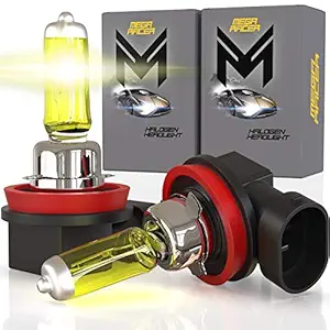 Mega Racer H8 Halogen Headlight Bulbs - 3000K Super Yellow 12V 100W 150% Brighter Xenon, Standard Halogen Replacement IP68 Waterproof Rating Longer Life, Pack of 2
