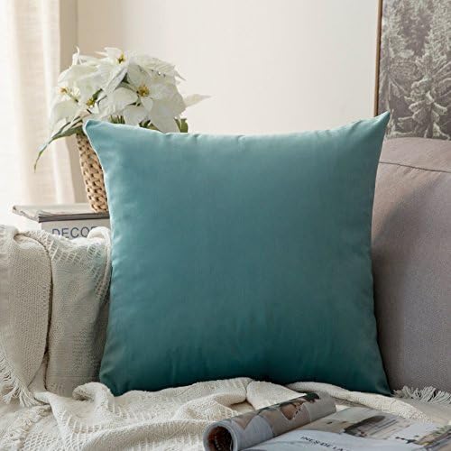 MIULEEVelvet Soft Decorative Square Throw Pillow Case Cushion Covers Luxury Pillowcases for Livingroom Sofa Bedroom with Invisible Zipper 60cm x 60cm 24x24 Inch 1 Piece Teal Green