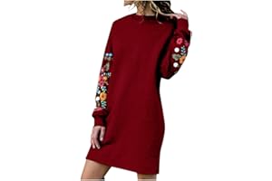 Masrin Pulloverkleid Damen Lässiges Floralem Stickereimuster Midikleid Rundhals Langen Ärmeln Sweatkleid Lockeres Pullikleid Frühlings Sweatshirt Kleid Knielanges Gerades Kleider Locker Long Pullover