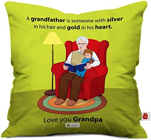 Indigifts Cushion Cover with Filler| Gift for Grand Father,Birthday Gift for Dada JEE, Grandfather, Father, Gift for Grandpa, Cushion for Car(Multicolor)
