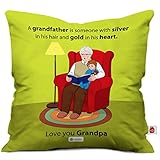Indigifts Soft Poly Satin Love You Grandpa Quote Grandfather Reading Story Book to Grandson Cushion Cover with Filler, 12x12 Inches (Green)