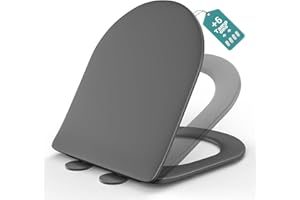 MEEJEE Abattant WC avec Frein de Chute, Abattant WC D Forme Gris en Duroplast, Lunette Wc Frein de Chute, Siège Toilette Universel Clipsable Pour Famille, Couvercle Toilettes WC