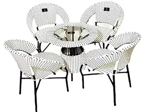 BrookWood - Outdoor Furniture Set 4 Chairs 1 Table with Glass - White+Brown