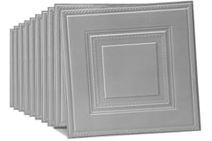 Snewvie Grey 10 PCS 3D Wood Wall Panels Peel and Stick Brick Wallpaper Removable Grid Wallpaper 35X35cm 3D Tile Wood Panels Wall Sticker Self-Adhesive Waterproof PE Foam