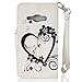 Galaxy J1 2016 Case,Galaxy J1 2016 Wallet Case,Leeook Retro Elegant Pretty Creative White Embossing Love Heart Butterfly Flower Flip PU Leather Fold Wallet Pouch Case with Strap Stand Credit Card ID Cash Holders Book Style Stand Function Magnetic Closure Case Cover for Samsung Galaxy J1 2016 + 1x Black Stylus