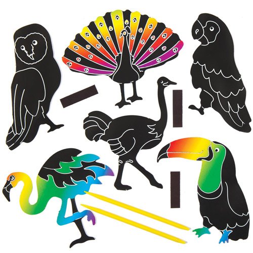 Kratzbild-Magnet-Sets „Vogel“ für Kinder zum Gestalten, Basteln und Aufstellen – Kreatives Frühlings-Bastelset für Kinder (10 Stück)