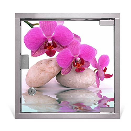 Medizinschrank groß Edelstahl abschließbar 30x45x12cm Arzneischrank Medikamentenschrank Hausapotheke Erste Hilfe Schrank Motiv Orchidee - 2