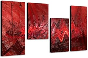 Augenblicke Wandbilder EIN Traum in Rot - extravagantes Wandbild 130x70cm 4 teiliges Keilrahmenbild (30x70+30x50+30x50+30x70cm) abstraktes Wandbild mehrteilig Gemälde-Stil handgemalte Optik Vintage