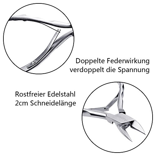Auxent Nagelzange Kopfschneider Nagelschere aus Edelstahl mit Scharfem und Glattem Schnitt für Dicke und Tiefe Eingewachsene Fußnägel und Fingernägel, Rostfrei, Silber - 3