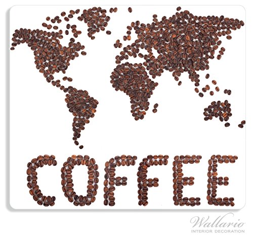 Wallario Herdabdeckplatte / Spitzschutz aus Glas, 1-teilig, 60x52cm, für Ceran- und Induktionsherde, Weltkarte mit Schriftzug aus Kaffeebohnen