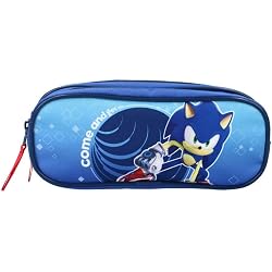 Trousses Sonic Prime Pour école - 20x5.5x5.5cm, Polyester, Fermeture éclair - Bleu - Officielle Cerdá Espagne