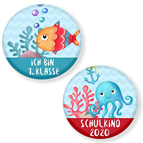 Polarkind 2 Set Button Pin Anstecker Meer Schulkind 2020 Geschenk zum Schulanfang für Schultüte Zuckertüte 59mm Handmade Unisex