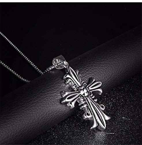 Y-modo-Motif-Croix-Titane-Acier-Collier-Punk-Pendentif-Fleur-Hommes-Scout-Hommes
