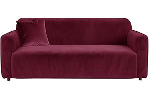 Yeahmart Thick Sofa Covers 1/2/3/4 Seater Pure Color Sofa Protector Velvet Easy Fit Elastic Fabric Stretch Couch Slipcover (Wine Red, 2 Seater 145-185cm)