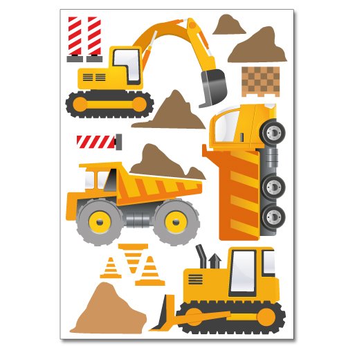 Wandkings Baumaschinen Wandsticker Set, 33 Aufkleber, 2 DIN A4 Bögen, Gesamtfläche 60 x 20 cm - 2