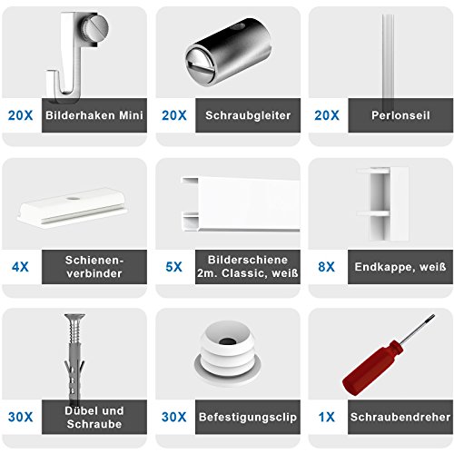 10m Bilderschienen Galerieschienen Slider – Set 10 Meter weiß Bilderleisten - 2