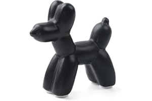 Notakia Estatua de perro con globo de cerámica, para decoración de escritorio, hecha a mano, moderna, pequeña estatua de animales de cerámica para decoración del hogar (perro negro)