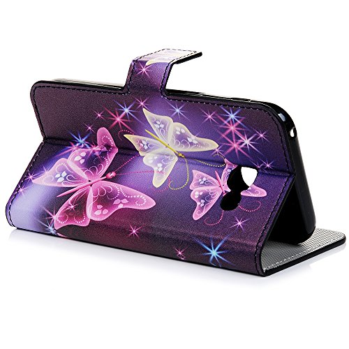 Badalink für Samsung Galaxy A3 2017 Case Hülle für Samsung Galaxy A3(2017)/A320F (4.7″) – Cover Flip Tasche mit Kartenfach und Ständerfunktion in Schmetterling Butterfly Muster Lila Design + 1x Anti Staub Schutz Stöpsel + 1x Eingabestift Stylus Touch Pen - 6