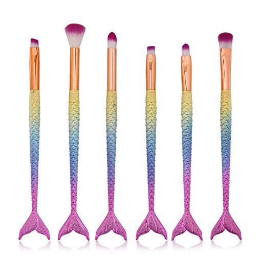 EUIRISTORE 6 Pcs Small Eyeshadow Brushes Eyebrow Eyeliner Brushes Set Mermaid Handle Cosmetic Tools