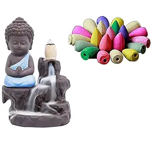 STARDOM MART Lord Buddha Smoke Back Flow Cone Incense Holder, Agarbatti Incense Decorative Showpiece (Blue) / Fog Fountain Buddha Decorative 15 Free Smoke Backflow Cone/ FENG SHUI/archies/idol