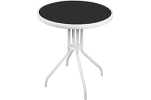INDA-Exclusiv Balkontisch Bistrotisch Glasplatte und pulverbeschichtetes Metallgestell Rund Ø 60 H70cm Tisch Gartentisch Glastisch, Farben:Weiß