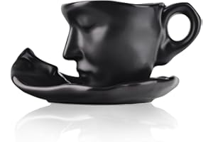 OLIRUIM Juego de tazas de café, arte abstracto creativo Kissing taza de café, con disco y cuchara luz de lujo de la oficina familiar decoración (negro)